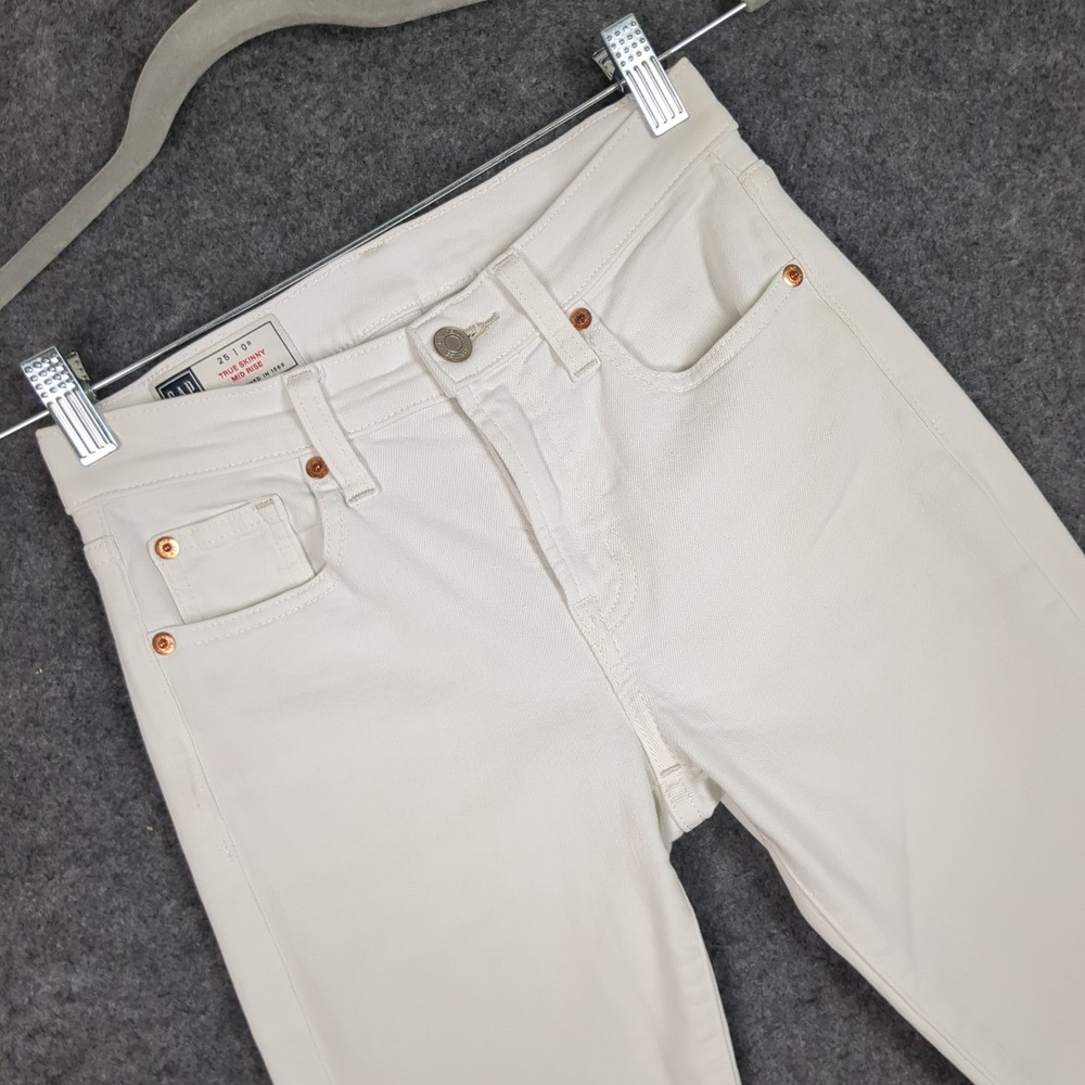 GAP True Skinny Mid Rise Jeans White Raw Frayed‎ Step Hem Denim Womens 25 0R